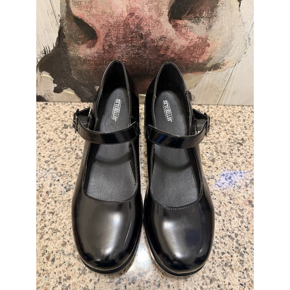 Seychelles Women's Black 6.5M Patent Platform Mary Jane Chunky Flats